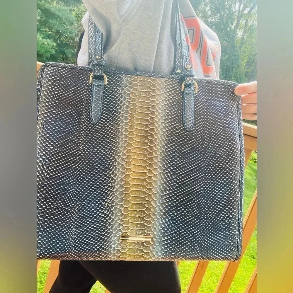 Brahmin Tia Tote Serenity Meridian Snake Print Leather NWT